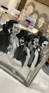 Beatles hand painted on glass vase