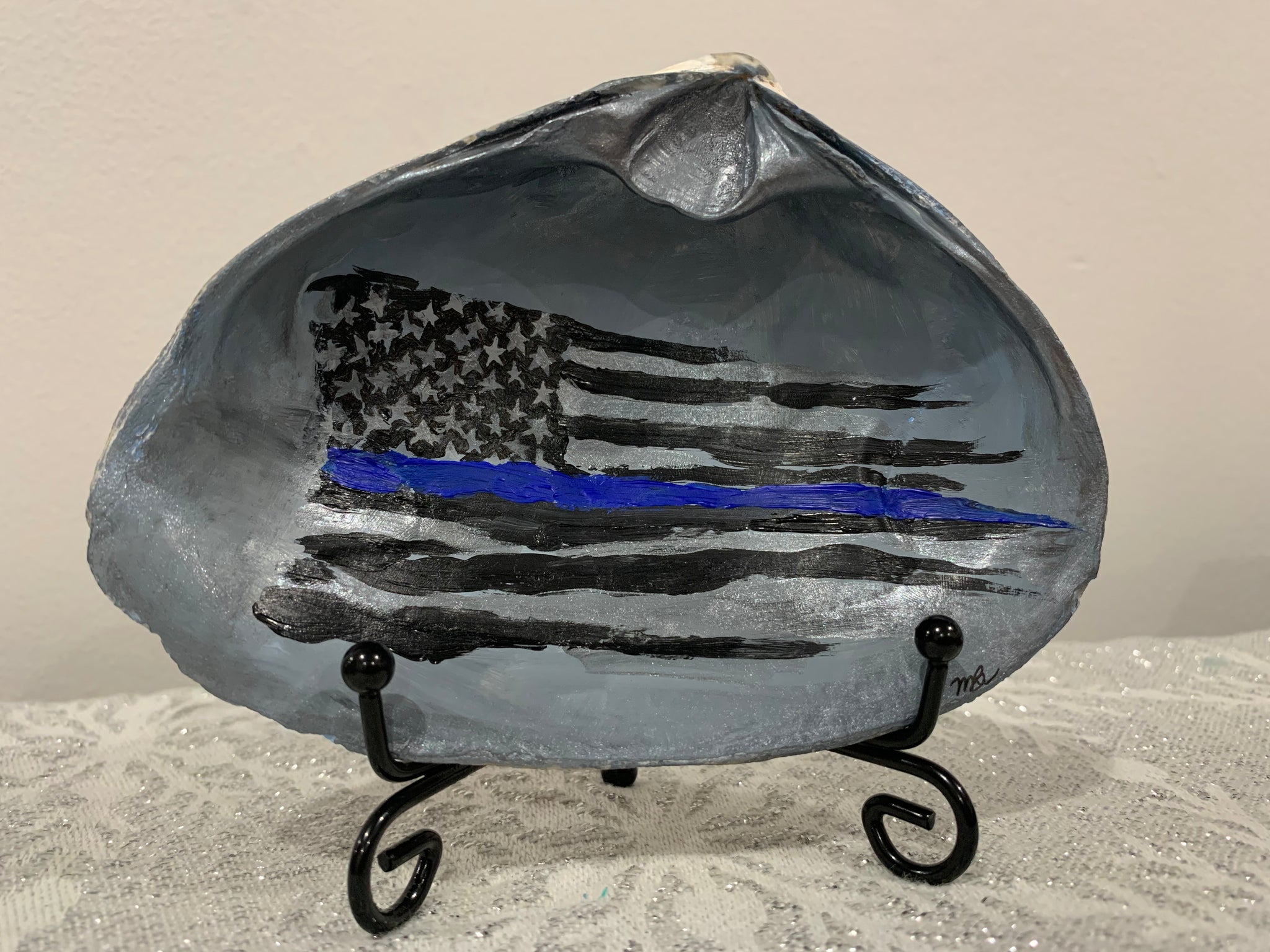 Blue Stripe Police Shell (hand painted)